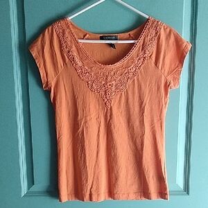 Lauren Ralph Lauren Orange Lace Short Sleeve Top